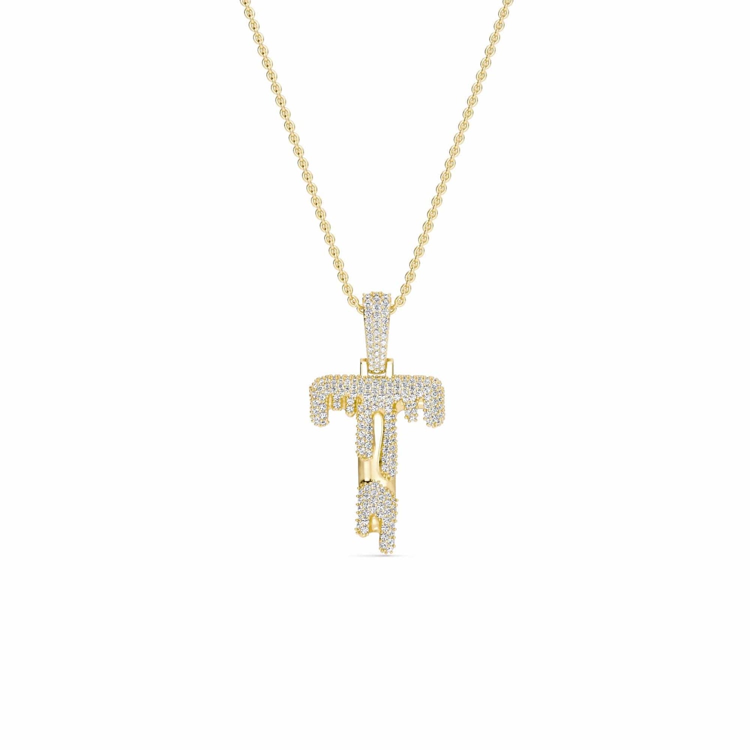 T Initial Dripping Diamond Pendant Necklace - Theo