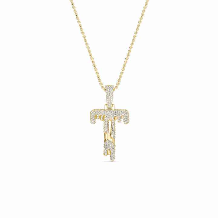 T Initial Dripping Diamond Pendant Necklace - Theo