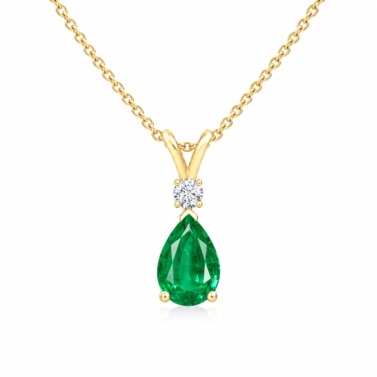 Emerald Exceptional & Diamond Teardrop V-Bale Necklace - Avery