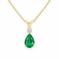 Lab Grown Emerald & Diamond Teardrop V-Bale Necklace - Avery