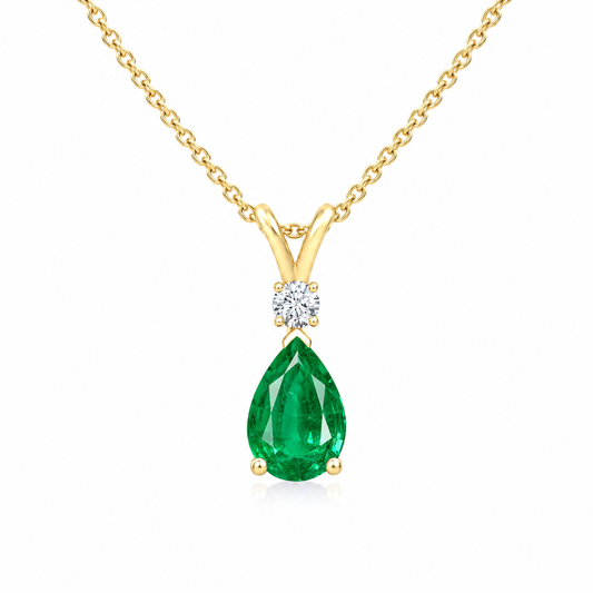 Emerald Fine & Diamond Teardrop V-Bale Necklace - Avery