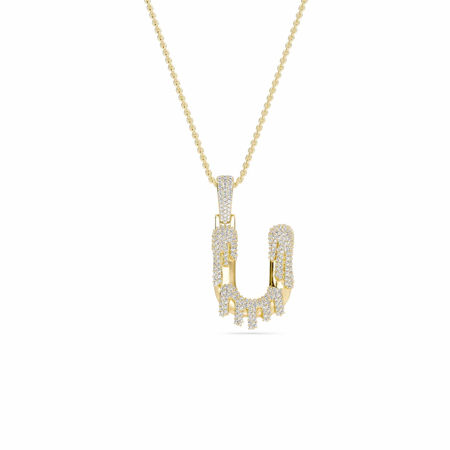 U Initial Dripping Diamond Pendant Necklace - Umar