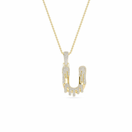 U Initial Dripping Diamond Pendant Necklace - Umar