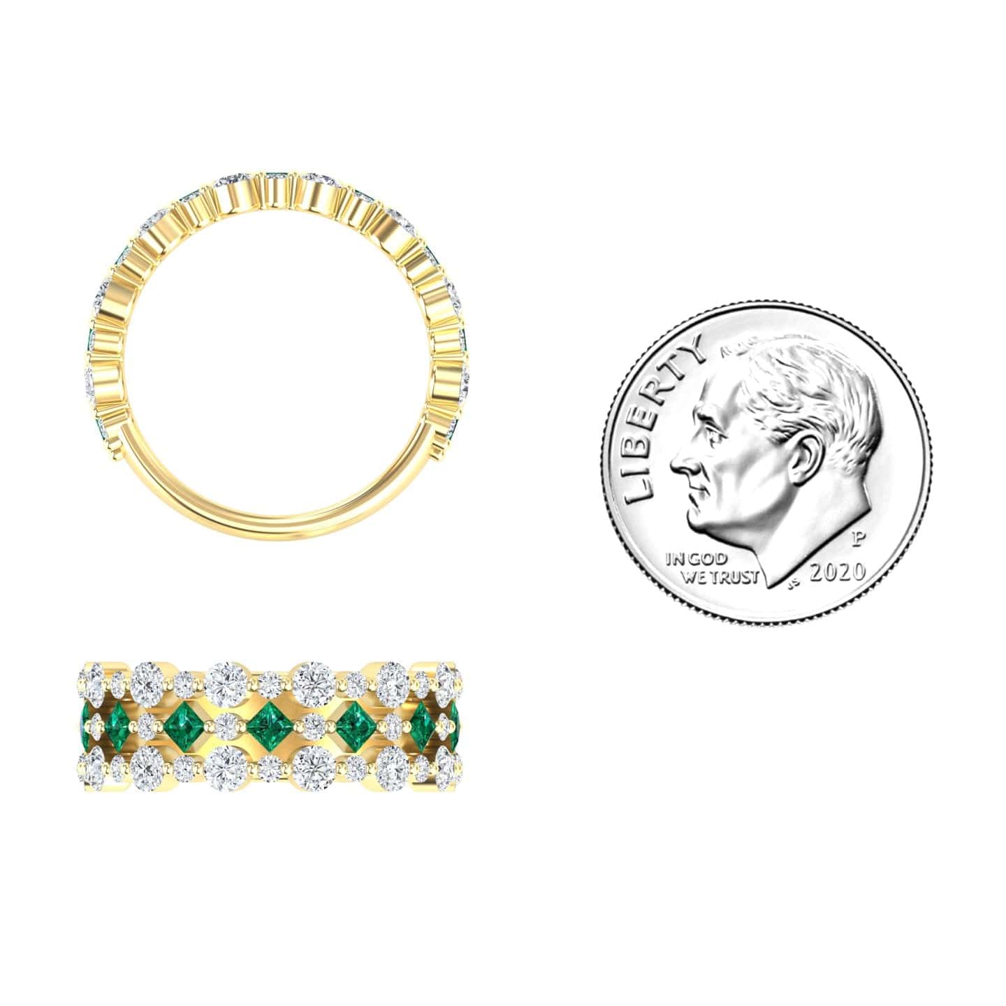 0.39-carat Emerald & Diamond Lace Band Ring in 14K yellow gold, Victoria style, coin view
