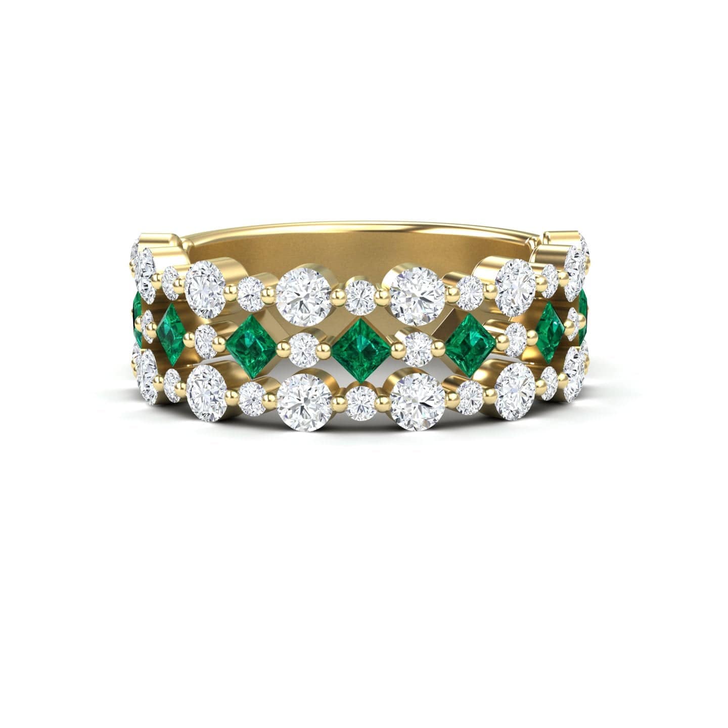 0.39-carat Emerald & Diamond Lace Band Ring in 14K yellow gold, Victoria style, front view