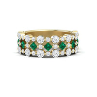 0.39-carat Emerald & Diamond Lace Band Ring in 14K yellow gold, Victoria style, front view