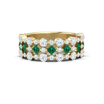 0.39-carat Emerald & Diamond Lace Band Ring in 14K yellow gold, Victoria style, front view