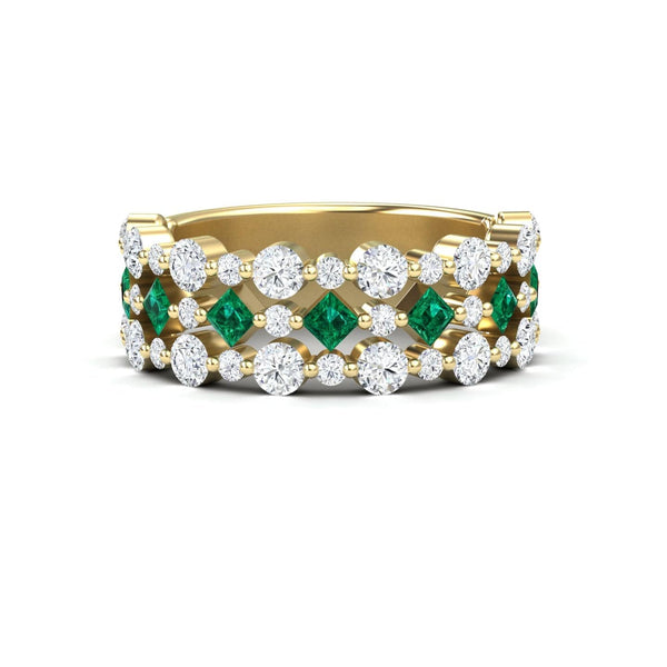 0.39-carat Emerald & Diamond Lace Band Ring in 14K yellow gold, Victoria style, front view