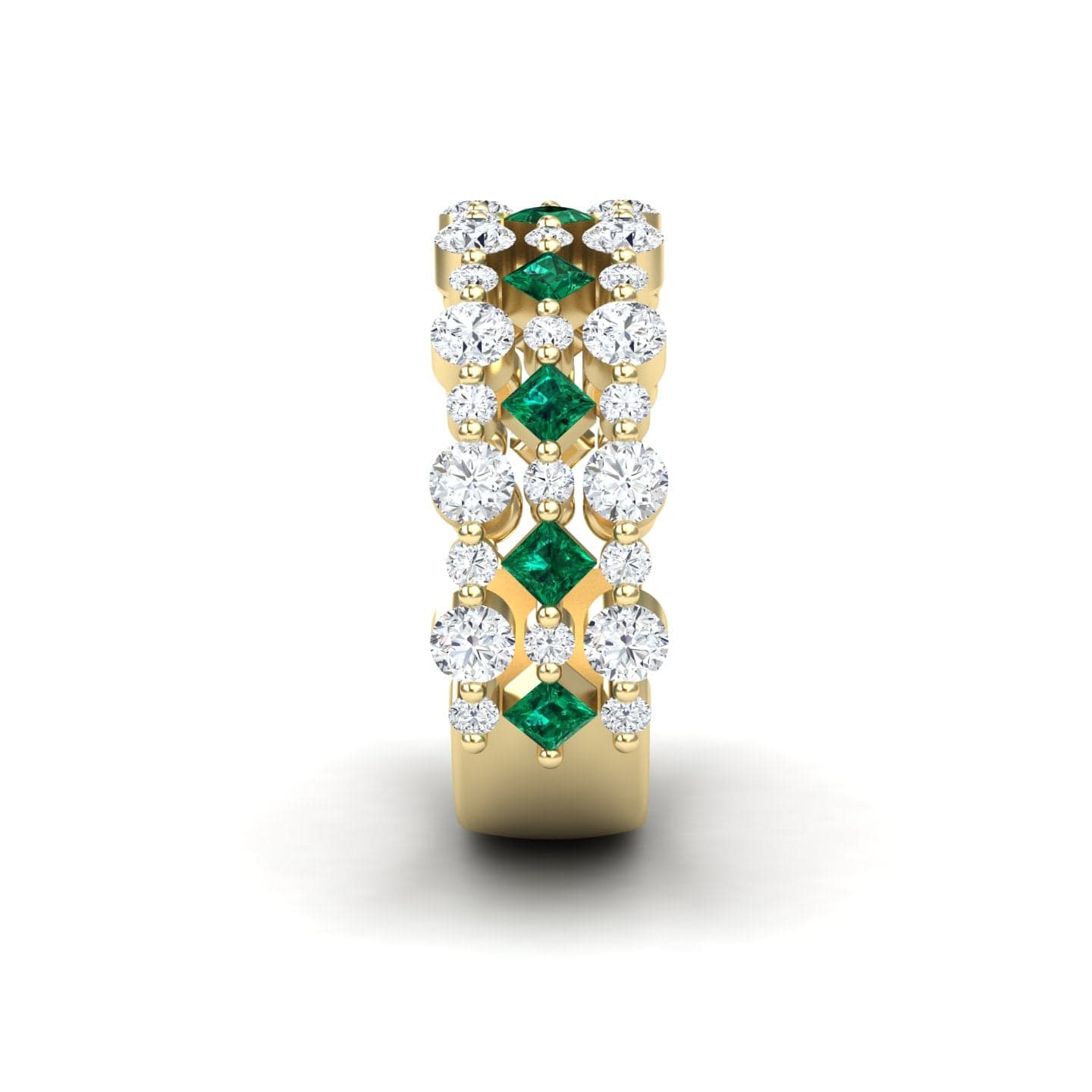 0.39-carat Emerald & Diamond Lace Band Ring in 14K yellow gold, Victoria style, side straight view