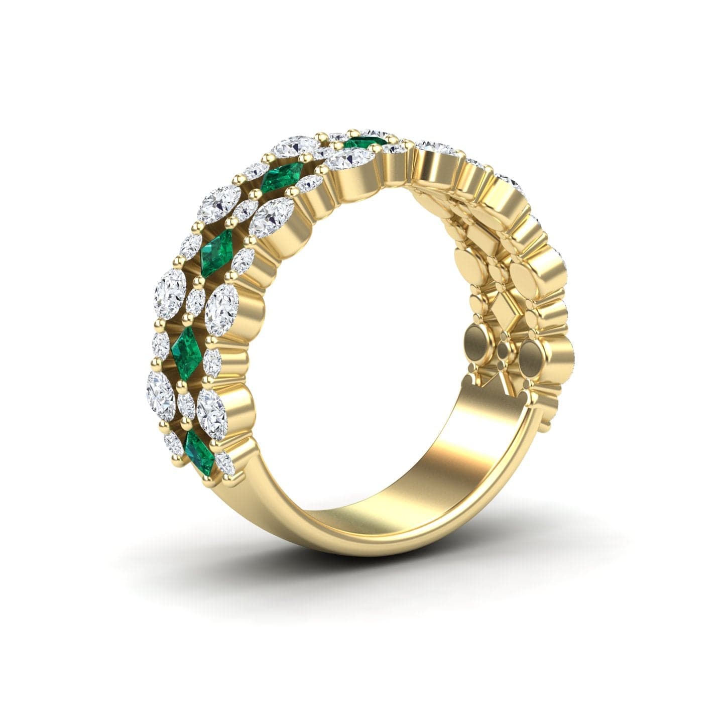 0.39-carat Emerald & Diamond Lace Band Ring in 14K yellow gold, Victoria style, side view