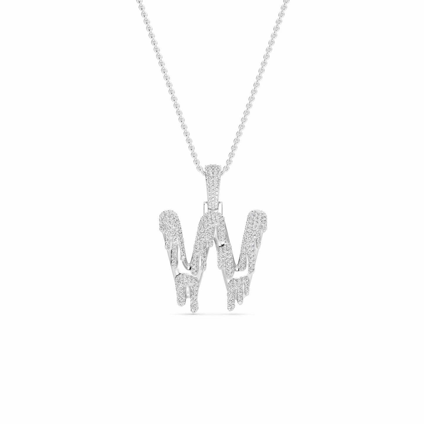 W Initial Dripping Diamond Pendant Necklace - Wei