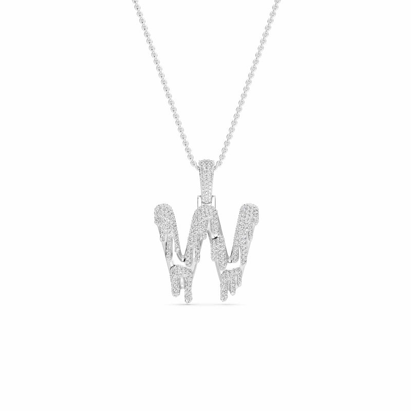 W Initial Dripping Diamond Pendant Necklace - Wei