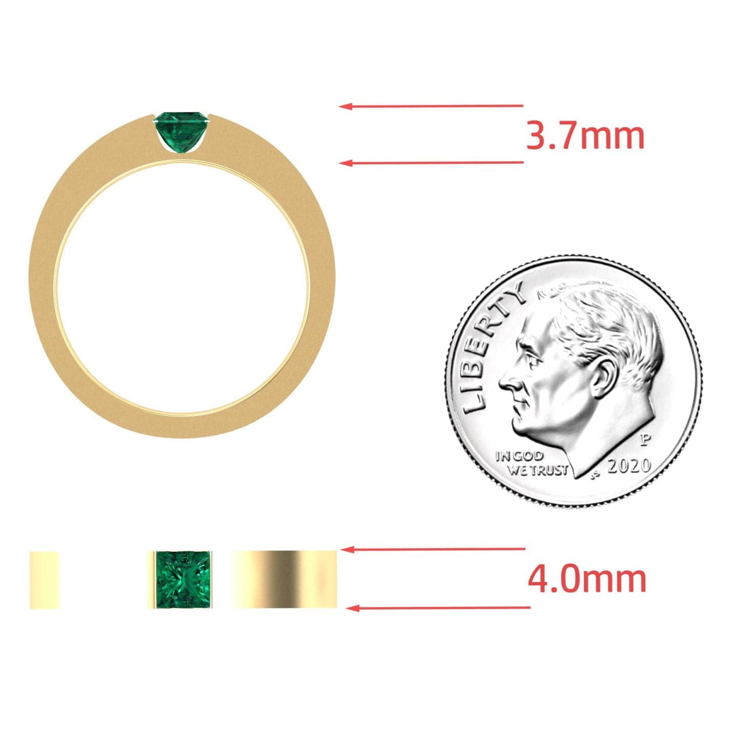 0.33-carat Emerald Solitaire Men's Band in 14K Yellow gold, Xiuling style, coin view