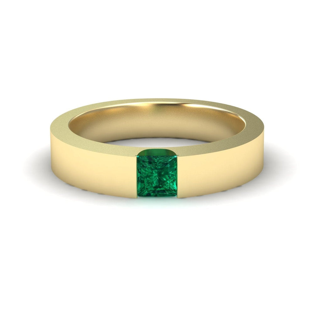 0.33-carat Emerald Solitaire Men's Band in 14K Yellow gold, Xiuling style, front view