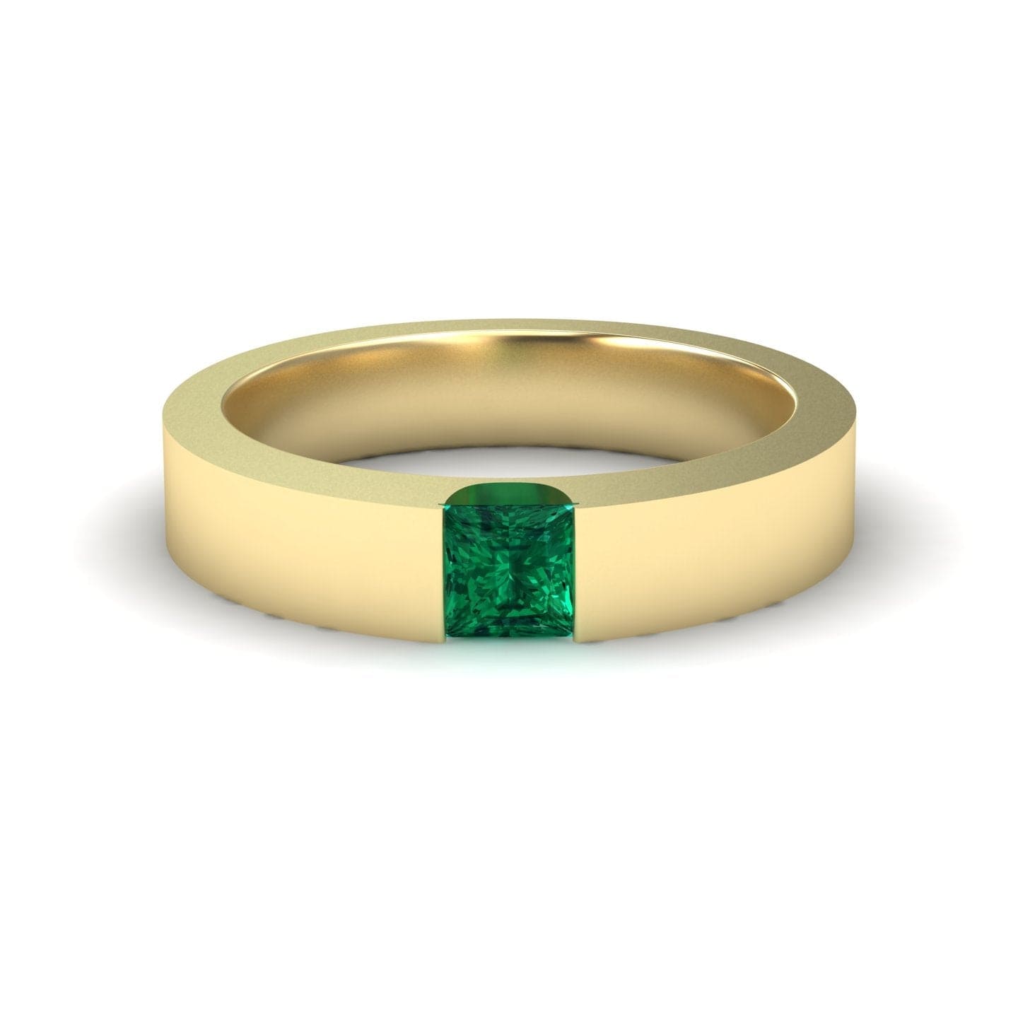 0.33-carat Emerald Solitaire Men's Band in 14K Yellow gold, Xiuling style, front view