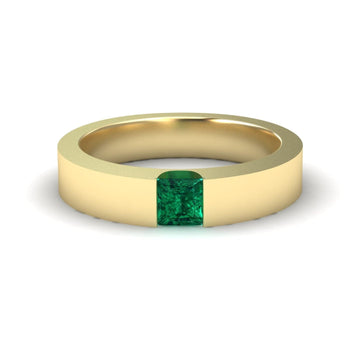 0.33-carat Emerald Solitaire Men's Band in 14K Yellow gold, Xiuling style, front view