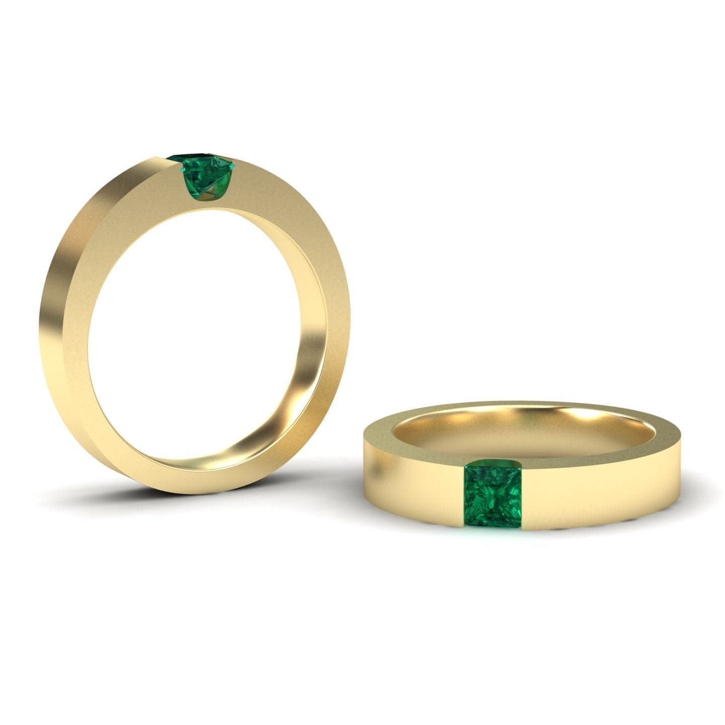 0.33-carat Emerald Solitaire Men's Band in 14K Yellow gold, Xiuling style, side slant view
