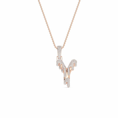 Y Initial Dripping Diamond Pendant Necklace