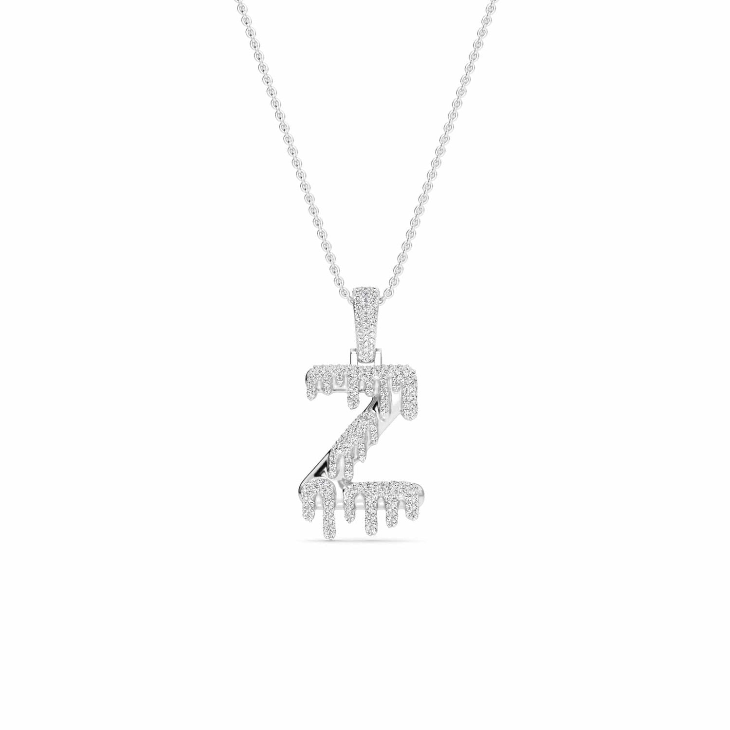 Z Initial Dripping Diamond Pendant Necklace - Zhu