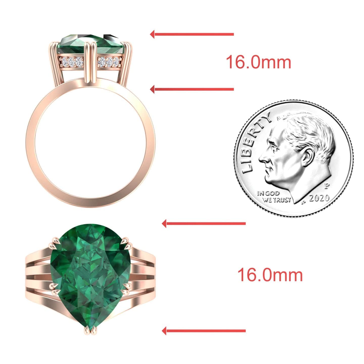 5.1-carat Lab Grown Emerald & Diamond Regal Ring in 14K rose gold, Anna style, coin view