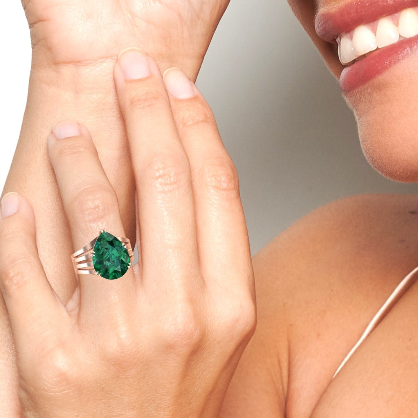 5.1-carat Lab Grown Emerald & Diamond Regal Ring in 14K rose gold, Anna style, hand second view