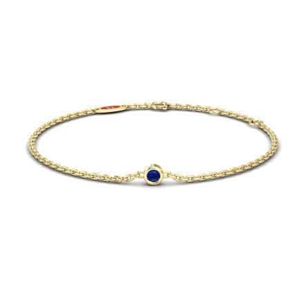 0.08-carat blue sapphire bezel set chain bracelet in 18K yellow gold, aisha style, front view