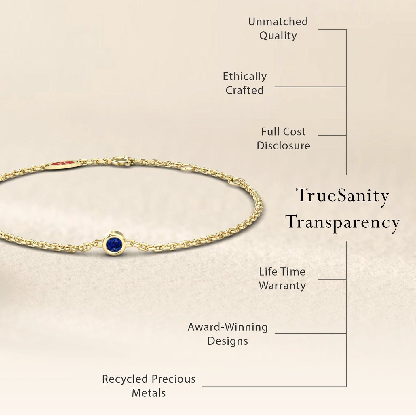0.08-carat blue sapphire bezel set chain bracelet in 18K yellow gold, aisha style, transparency view