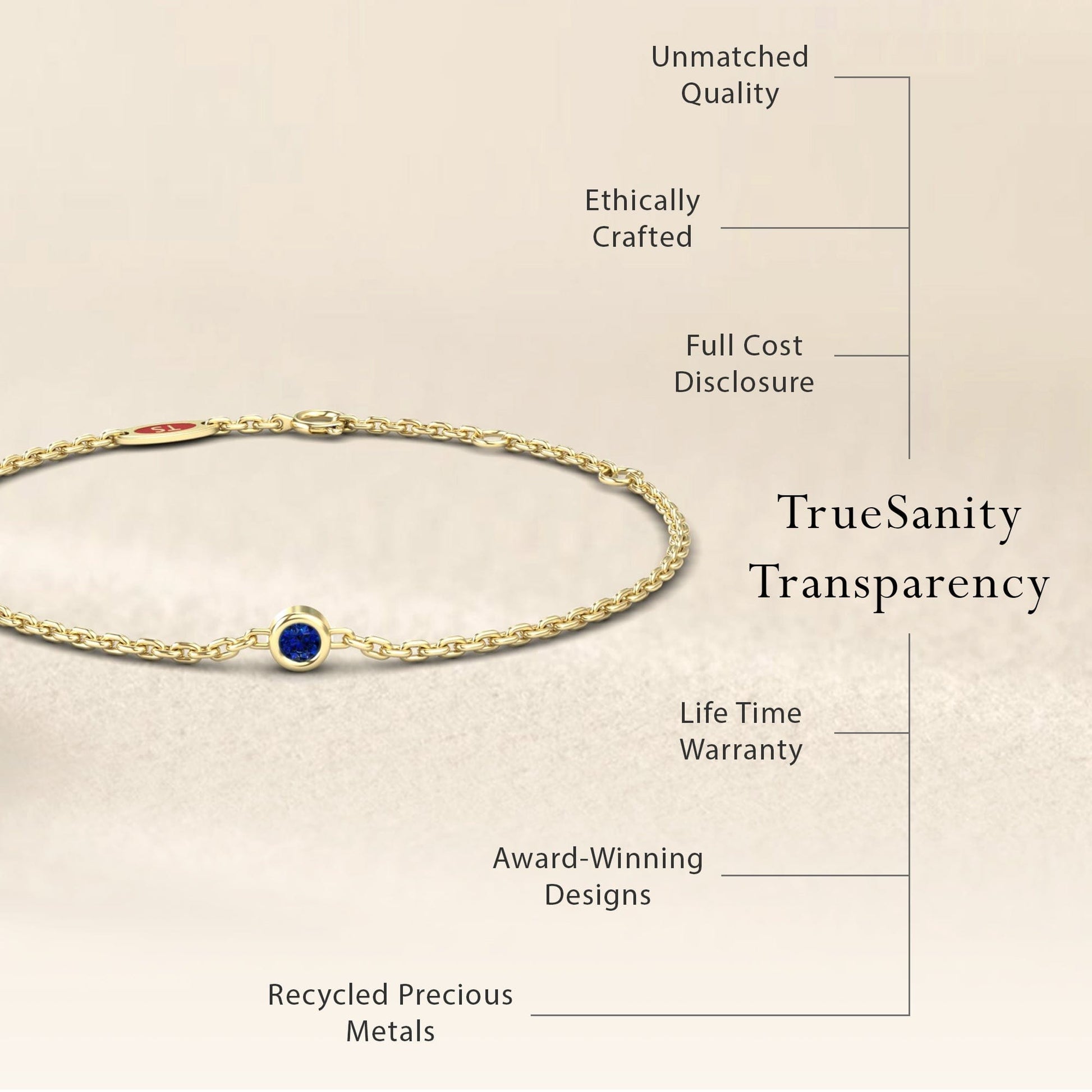 0.08-carat blue sapphire bezel set chain bracelet in 18K yellow gold, aisha style, transparency view