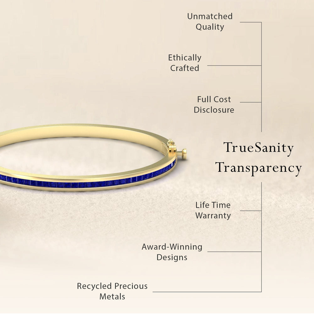 2.87-carat blue sapphire channel set bangle bracelet in 14K yellow gold, johanna style, transparency view