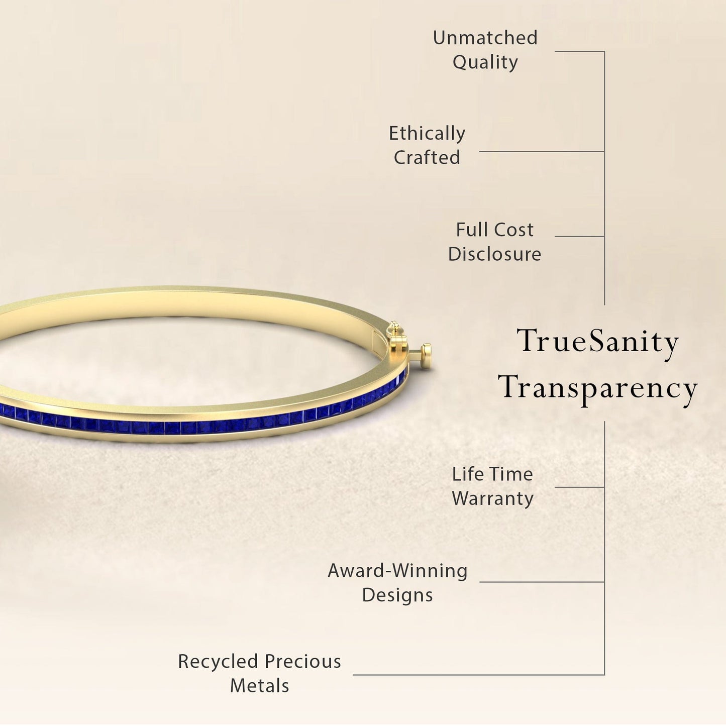 2.87-carat blue sapphire channel set bangle bracelet in 14K yellow gold, johanna style, transparency view