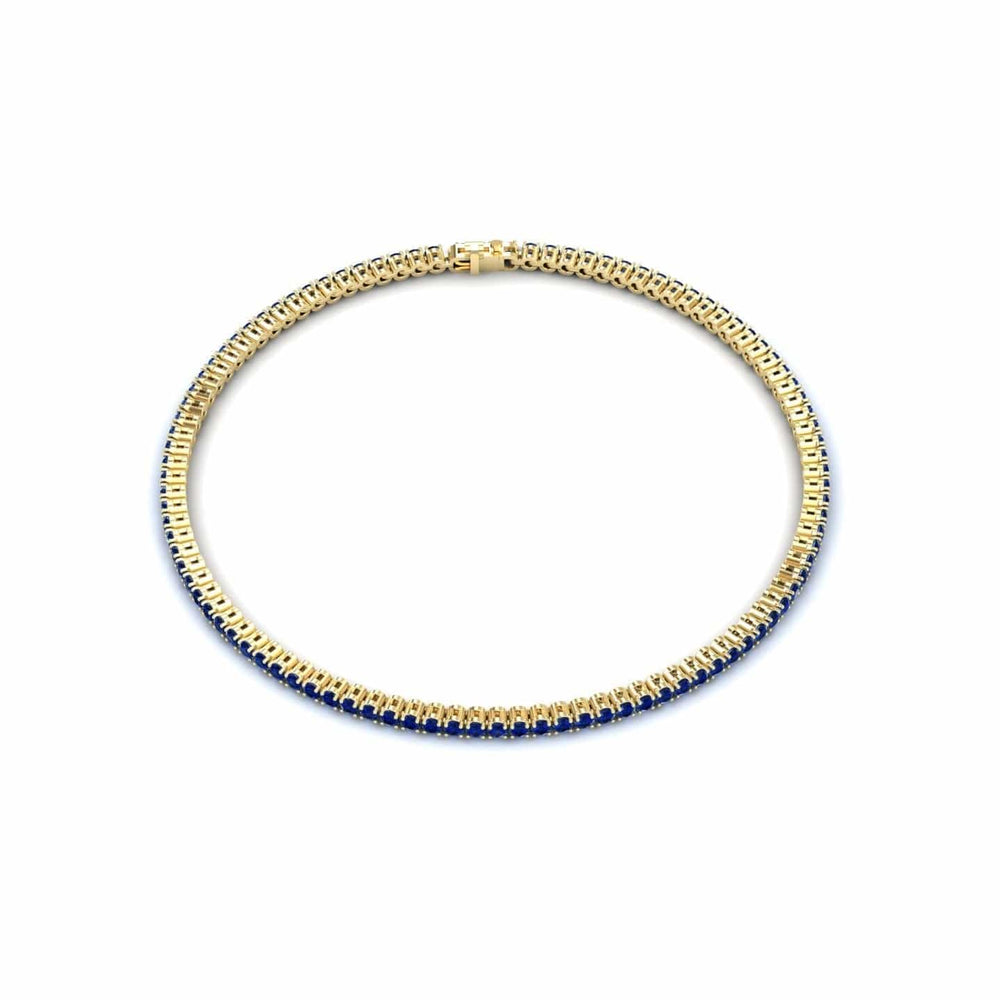 3.4-carat blue sapphire eternity bangle bracelet in 18K yellow gold, alejandra style, side view