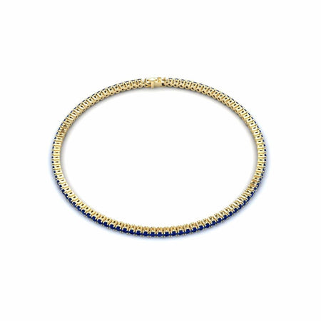 3.4-carat blue sapphire eternity bangle bracelet in 18K yellow gold, alejandra style, side view