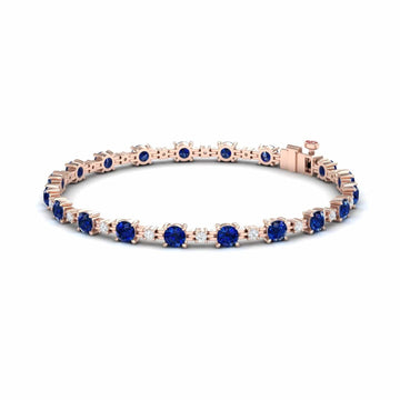6-carat blue sapphire tennis bracelet in 14K rose gold, natalia style, front view