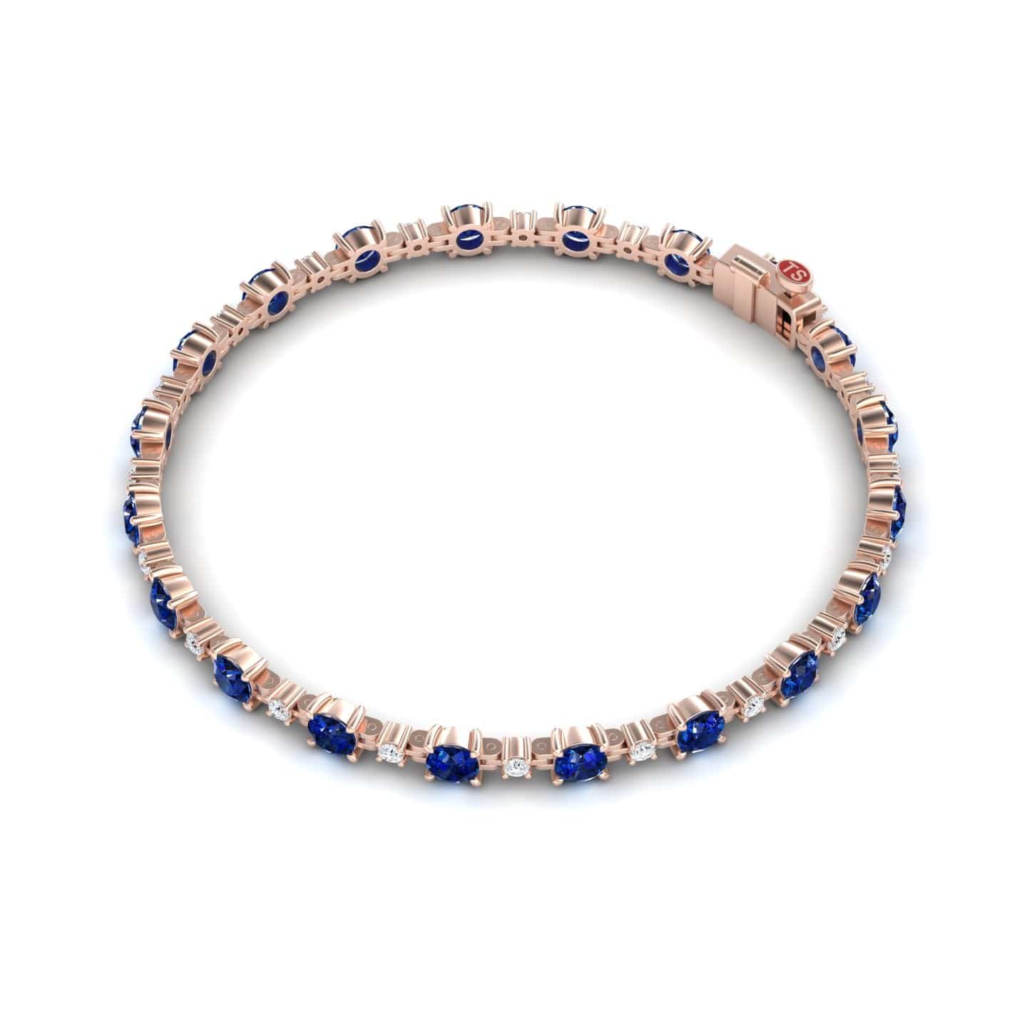 6-carat blue sapphire tennis bracelet in 14K rose gold, natalia style, side view