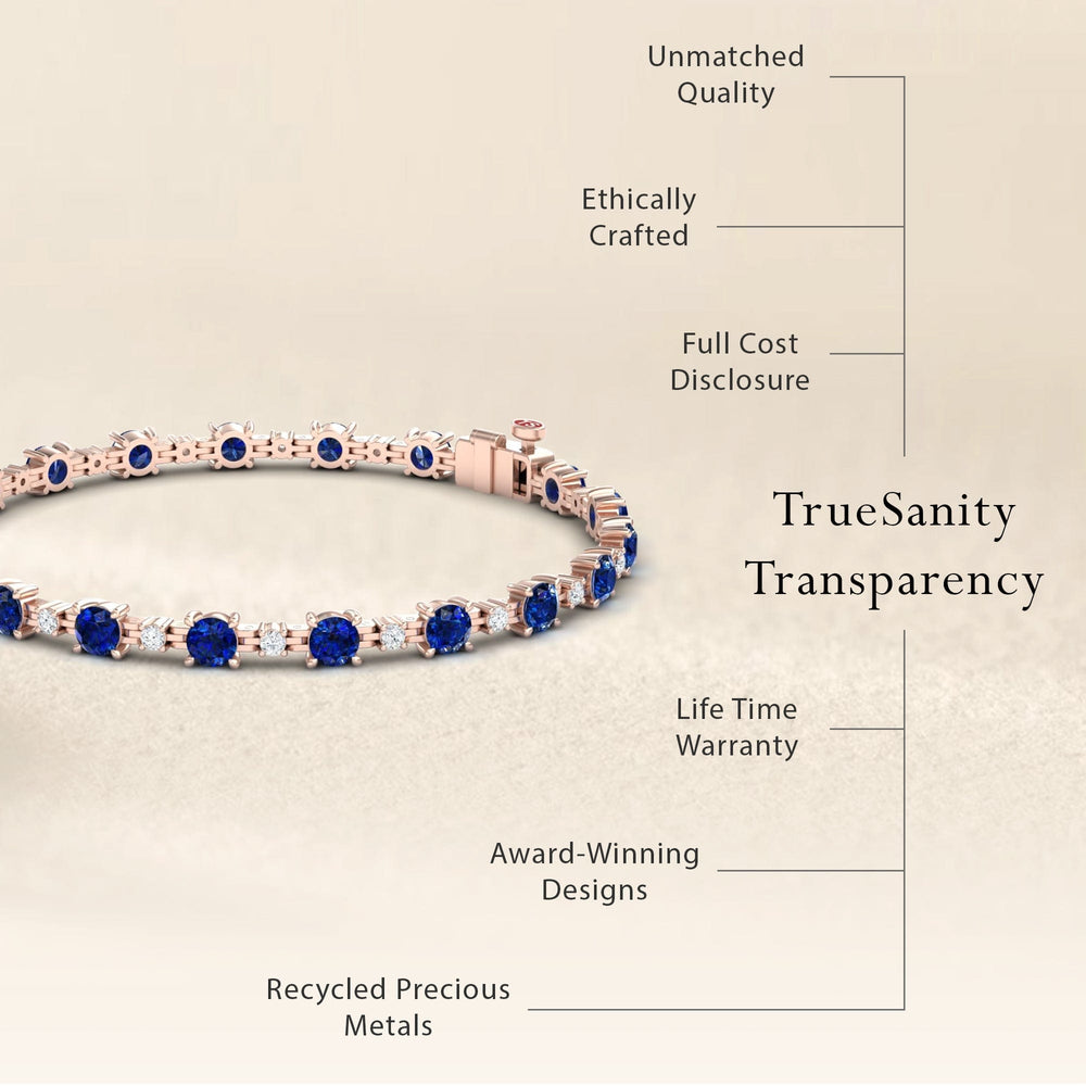 6-carat blue sapphire tennis bracelet in 14K rose gold, natalia style, transparency view