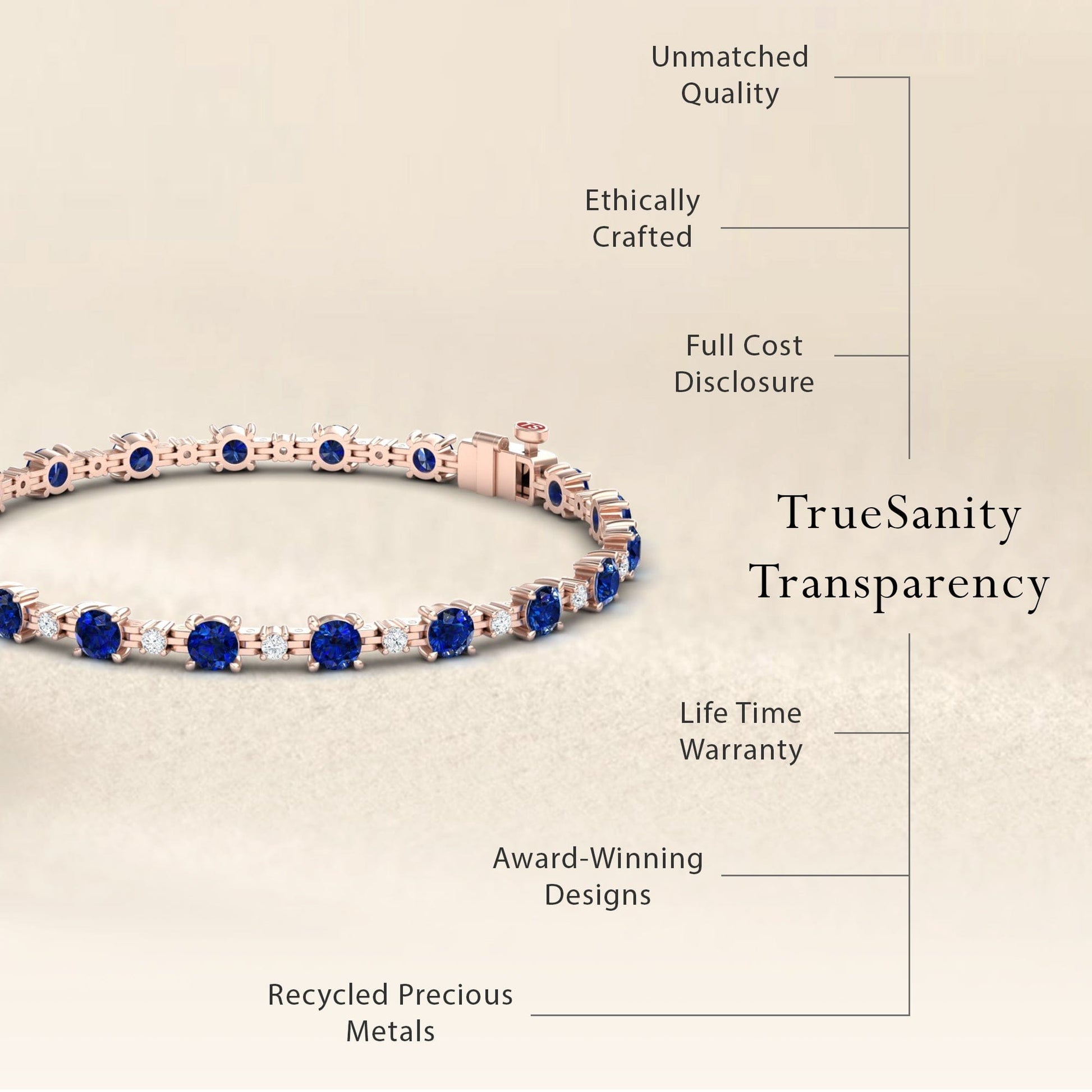 6-carat blue sapphire tennis bracelet in 14K rose gold, natalia style, transparency view