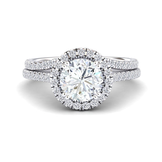 White Diamond Halo Bridal Ring Set Engagement Ring - Linlin