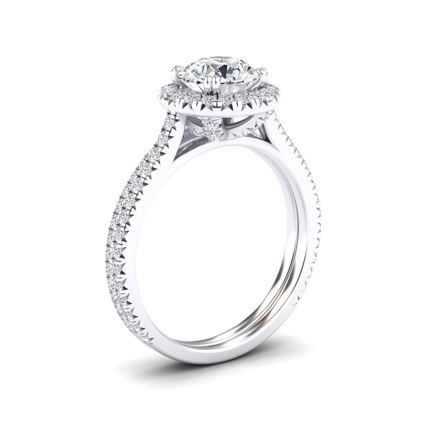 White Diamond Halo Bridal Ring Set Engagement Ring - Linlin