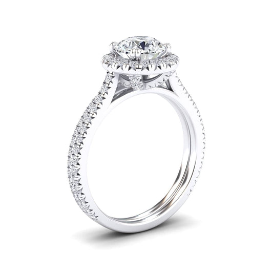 White Diamond Halo Bridal Ring Set Engagement Ring - Linlin