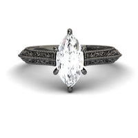 White Diamond Vintage Scroll Engraved Solitaire Engagement Ring - Claudia