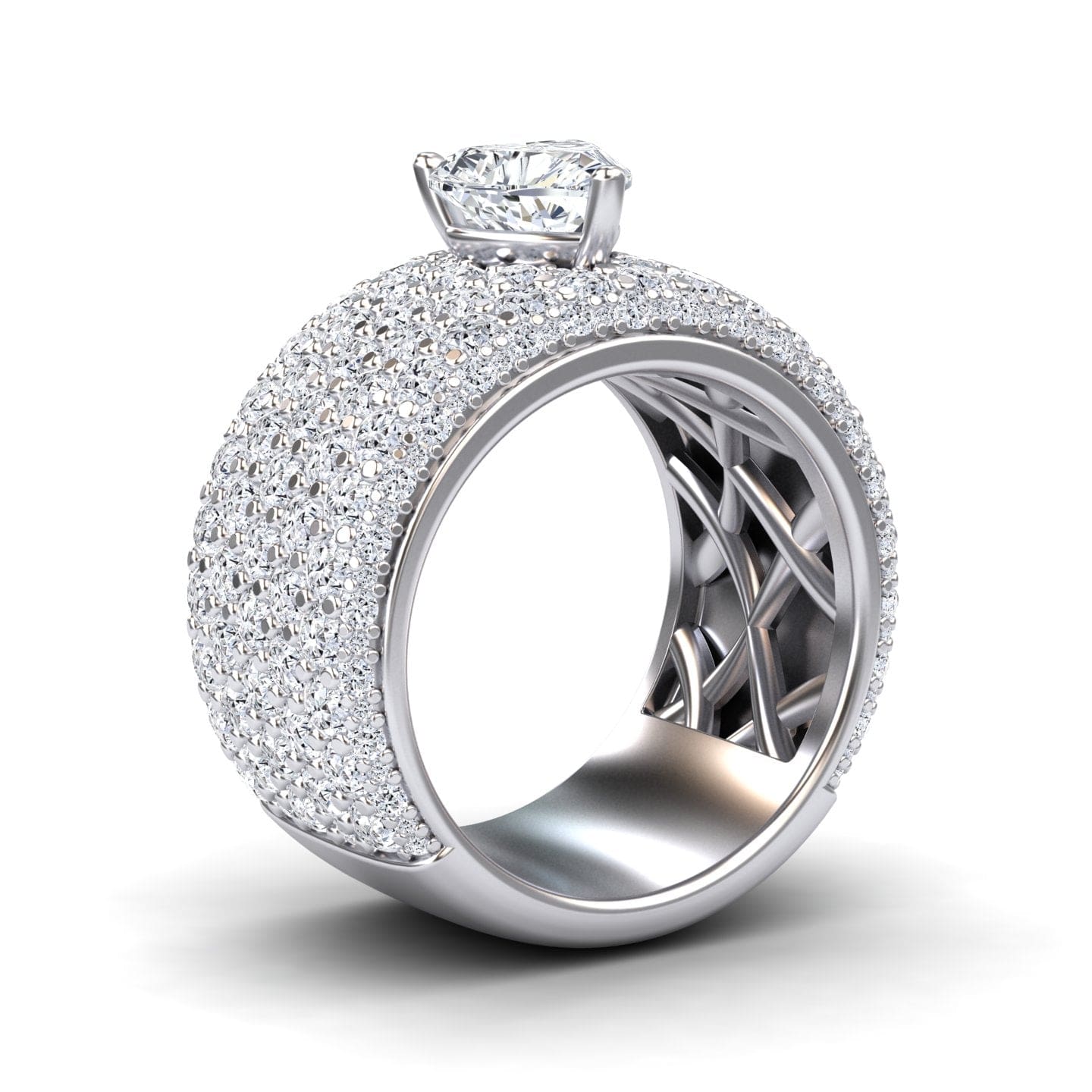 White Diamond Pave Dome Statement Engagement Ring - Valeria