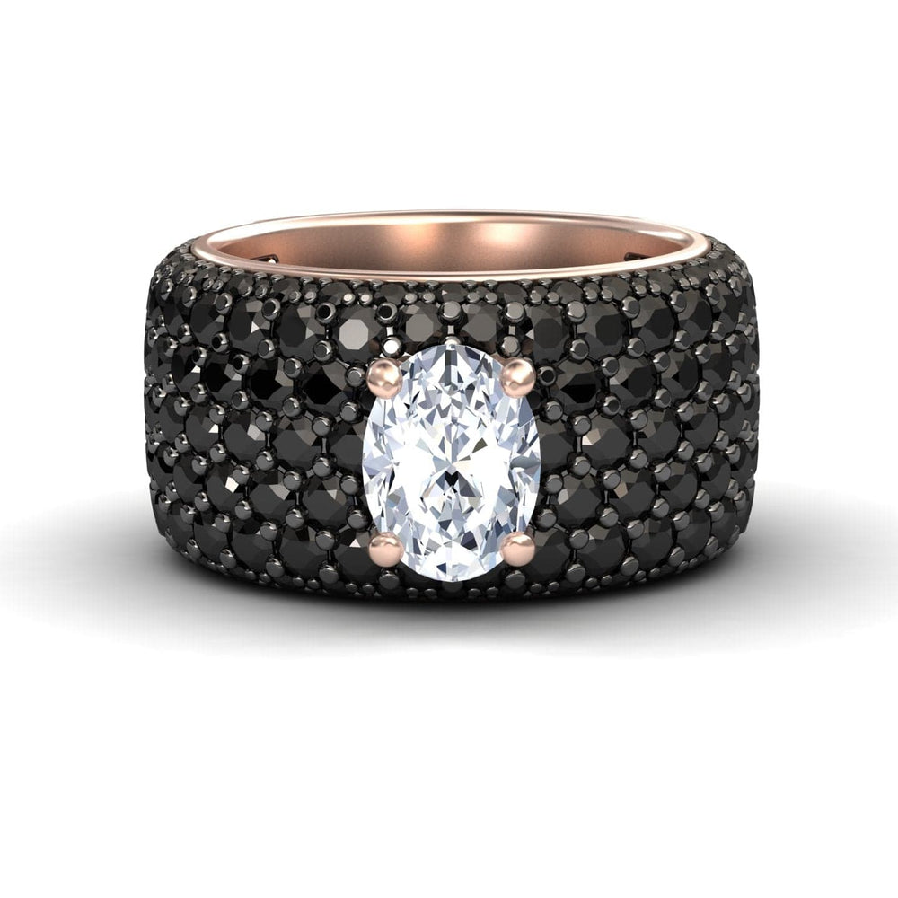 White & Black Diamond Pave Dome Statement Engagement Ring