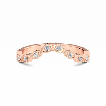 White Diamond Milgrain Curved Wedding Band - Kaylee