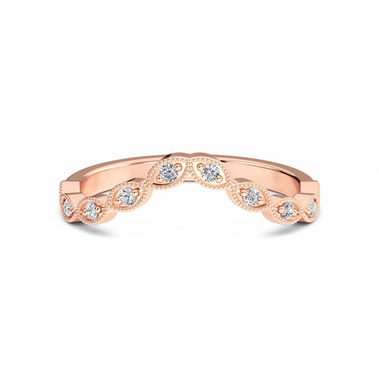 White Diamond Milgrain Curved Wedding Band - Kaylee