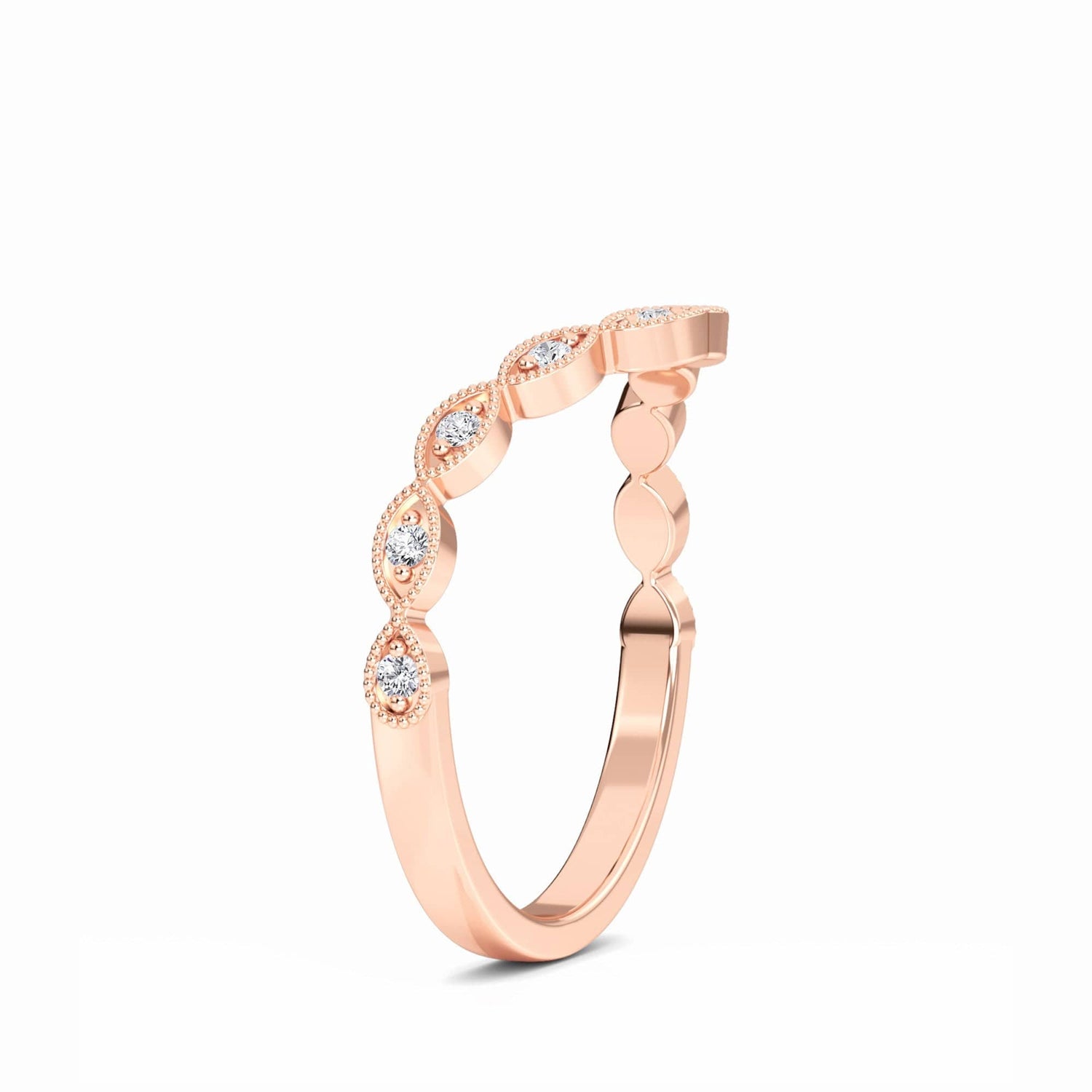 White Diamond Milgrain Curved Wedding Band - Kaylee