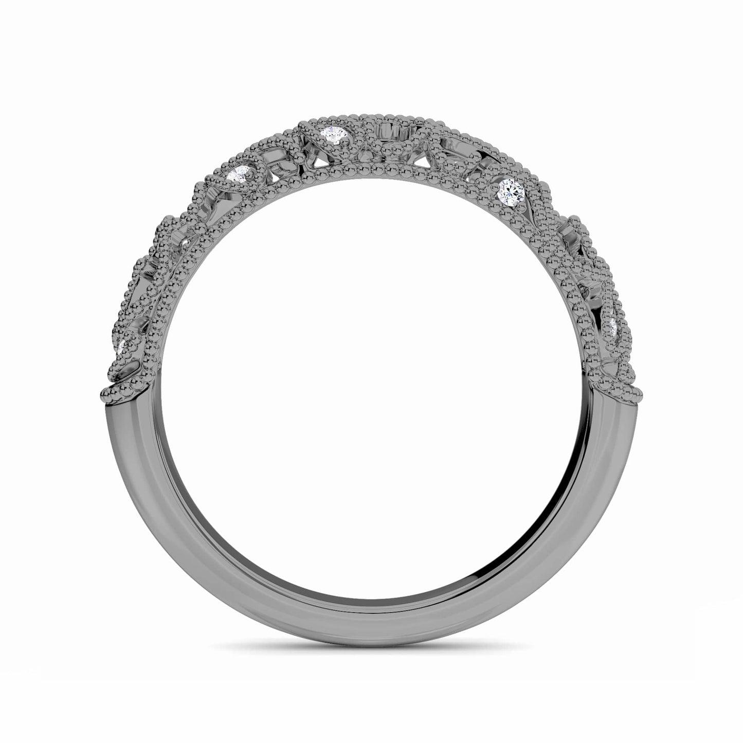 White Diamond Vintage Milgrain Wedding Band - Lian