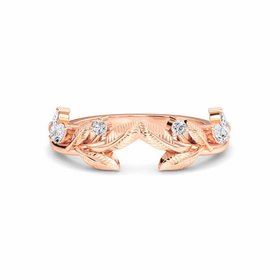 White Diamond Leaf Motif Band Ring