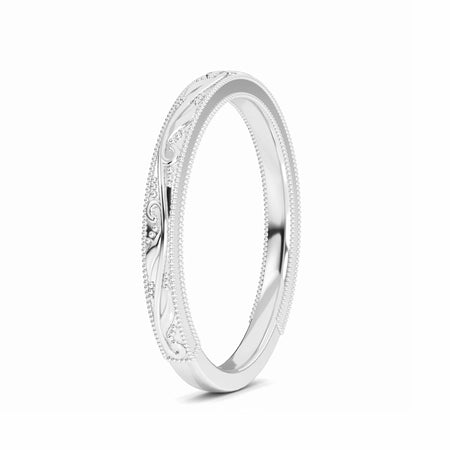 Vintage Milgrain Scroll Wedding Band with side view