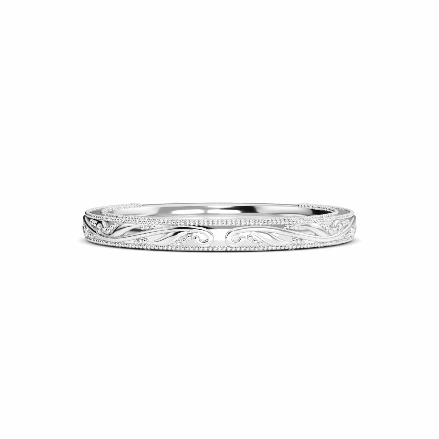 Vintage Milgrain Scroll Wedding Band with front view