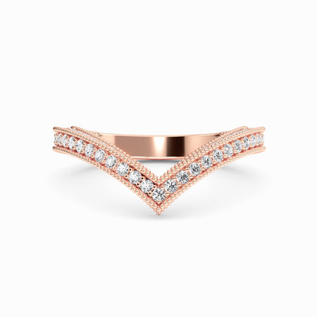 White Diamond Milgrain Edge Chevron Band - Amisha